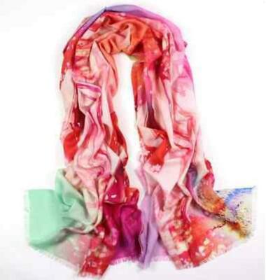 100% wool scarf women neckerchief Shawl wrap large floral green pink red W260