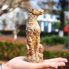 5.6" Natural quartz crystal leopard Reiki Crystal Creative Carved gift decor 1pc