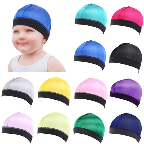 Kids Silky Dome Wave Cap Stocking Dome Caps Wide elastic band Solid Color - Picture 6 of 26