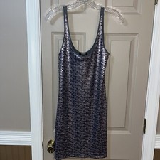 Express Cotton Dress With Sequins Gray Size S