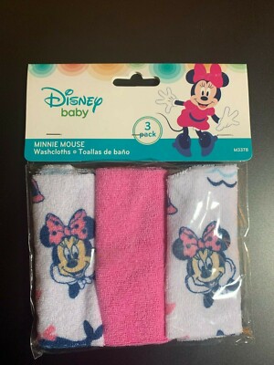 DISNEY BABY MINNIE MOUSE 3-PACK WASHCLOTHS NIP INFANT GIRL TODDLER BATH WASH