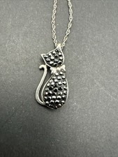 Stunning Jeweled Black Cat Sterling 925 Silver 17  Necklace And 1  Pendant