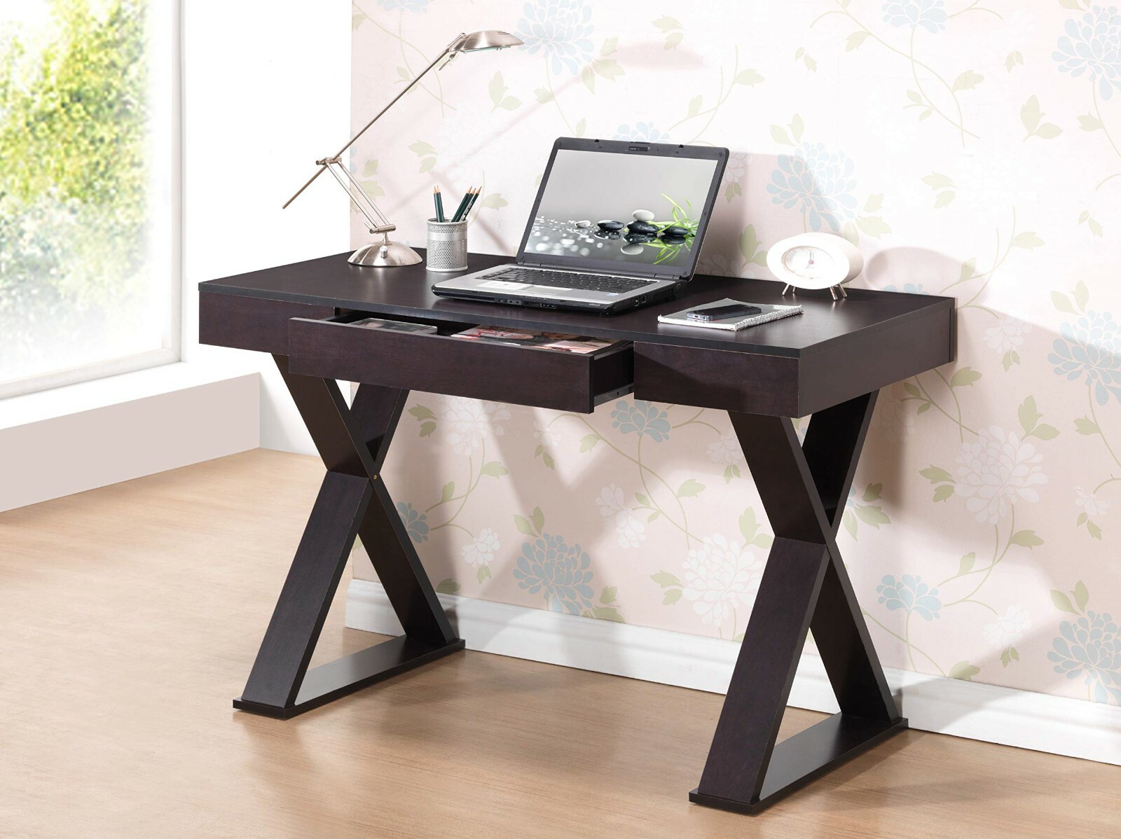Techni Mobili Trendy Writing Desk Workstation Table with Center Storage Drawer