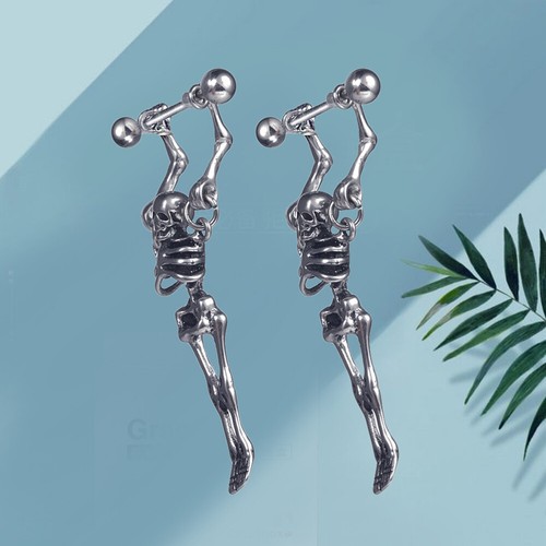 Boucles d'oreilles crâne couronné en argent, style gothique unisexe - 2645
