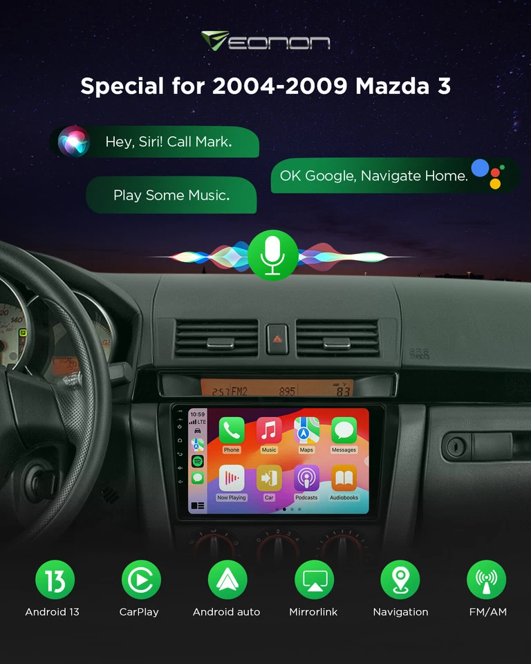 CAM+DVR+CarPlay Android 13 9" Car Stereo GPS Navi Touch Screen for Mazda 3 04-09 - Image 4 of 4