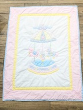 Vintage Baby Togs Baby Blanket Pastel Carousel Quilt Crib Horse duck sheep 80-90