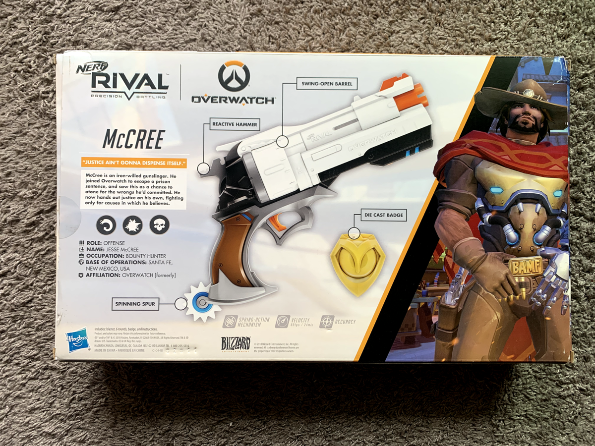 NERF Overwatch McCree Rival Blaster W/ Die Cast Badge & 6 Rounds
