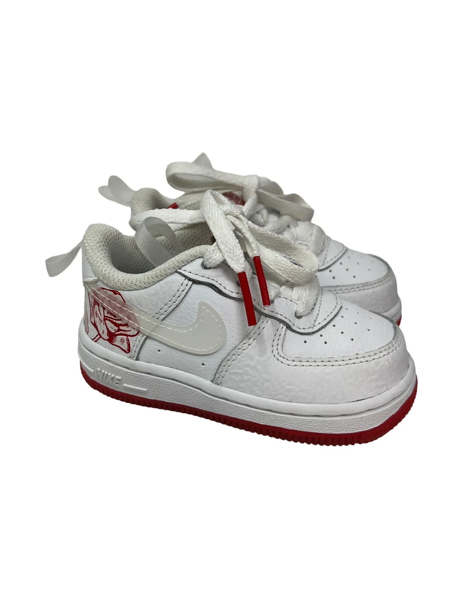 Nike Air Force 1 LV8 Size 5C Infant Toddler White Red Rose Smiley Face  Sneakers