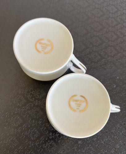 Vintage Sango Tiara Porcelain Flat Coffee Cups Gold Accents Set of 2 - Picture 4 of 9