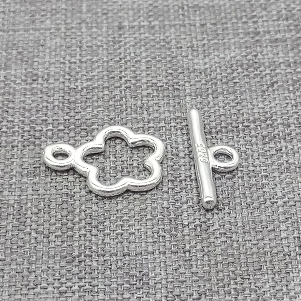 5pcs of 925 Sterling Silver Shiny Flower Toggle Clasps 8mm for Bracelet Necklace - Image 3 of 4