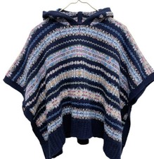 136 Ralph Lauren Polo Fair Isle Cape Hooded Cotton Wool Poncho Rare S/M