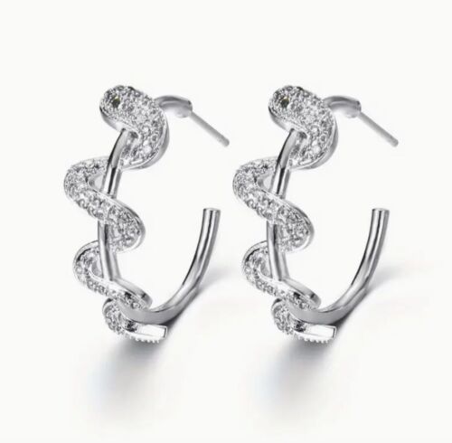 Earrings Hoop Snake Madewell Silver Plated pave Gothic CZ Gothic Boho