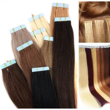 Tape In Remy Human Hair Extensions Double Drawn Blonde Weft 16-26Inch Full Head