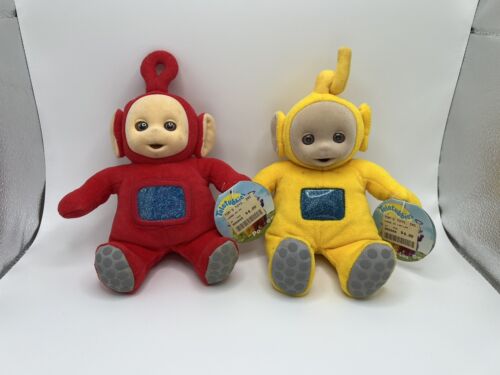 NEW Eden Teletubbies Red Po & Yellow Laa-Laa 7” Plush Flocked Face Vintage 1998 - Picture 1 of 4