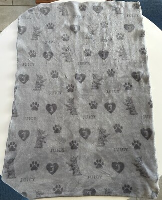 JUICY COUTURE Bones Paws Pet Cat Dog Super Soft Plush Throw Blanket GRAY  (K)