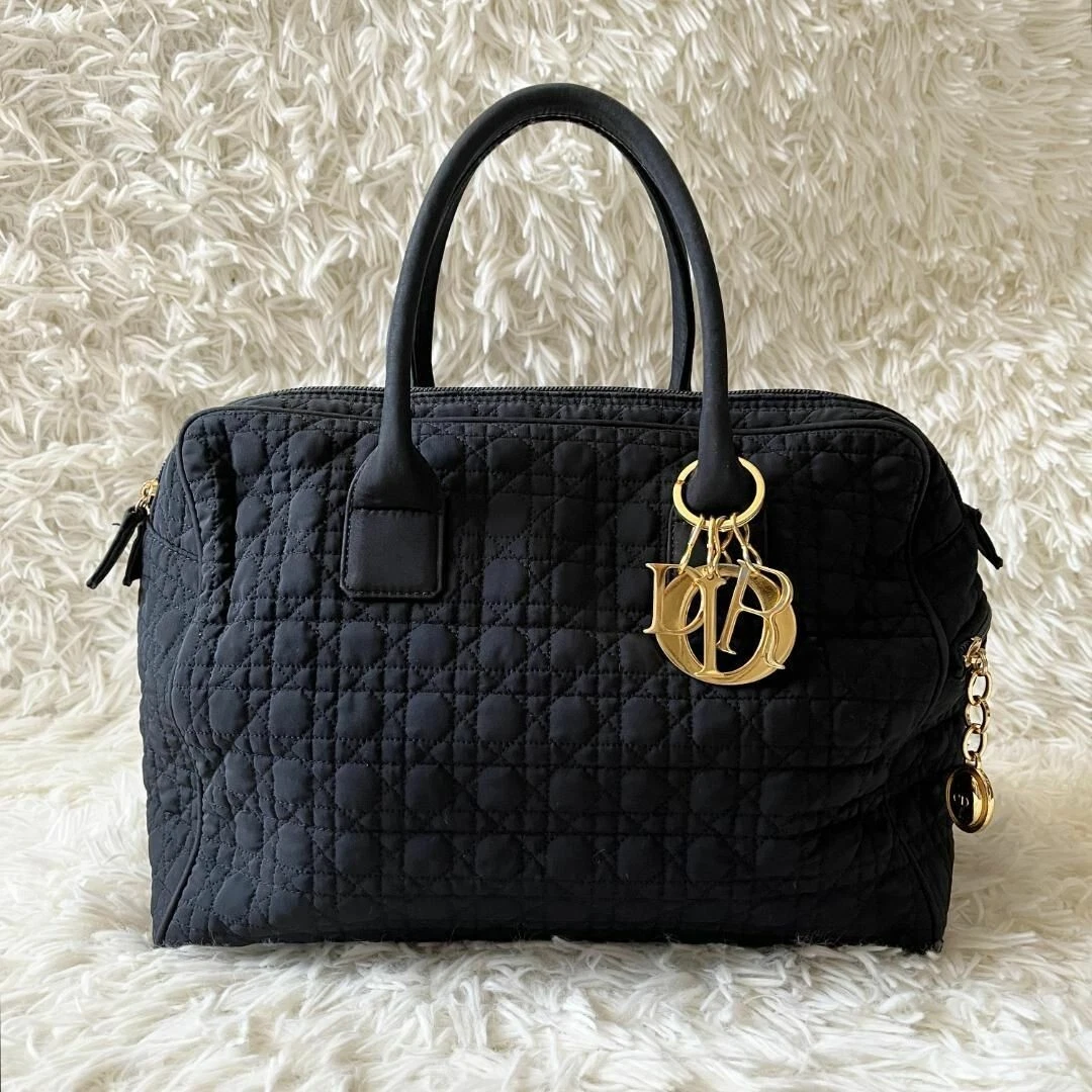 Rare sac à main CHRISTIAN DIOR Lady Dior Cannage Boston nylon noir F/S