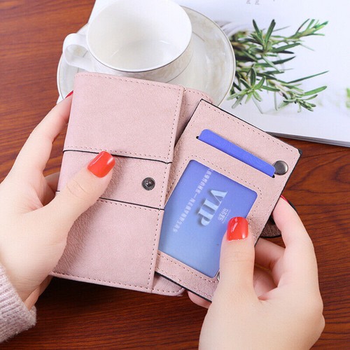Cartera sin asas de cuero doble pliegue para mujer pequeña tarjetero bolsillo bolso de mano regalo - Imagen 7 de 19