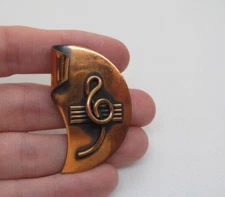 Vintage Bronze Musical Note Curved Music Theme Patina Brooch