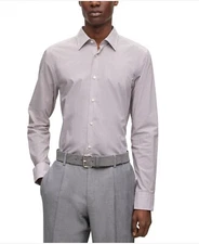 BOSS BY HUGO BOSS Men's Printed Italian Cotton Poplin Slim-Fit Shirt Size XLarge