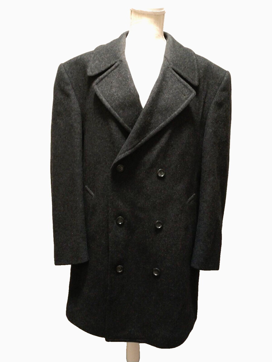 Vintage Foreman & Clark Men Black 100% Pure Wool Double Breasted 
