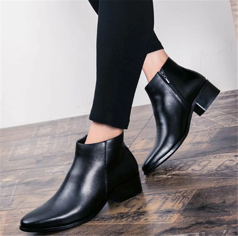 Black Leather Formal Ankle Zipped Chelsea Boots