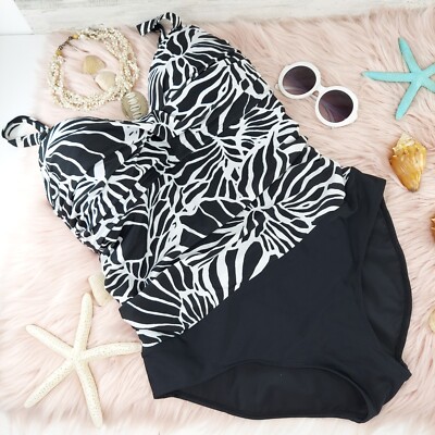 SWIM BY CHUCK HANDY ONE PIECE BLACK WHITE FLORAL SWIMSUIT WOMEN'S SIZE 18W *VGC*