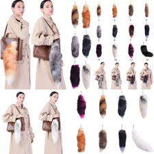 20cm Fluffy Real Fox Fur Tail Keychain Tassel Bag Hanging Keyring Pendant Gift/
