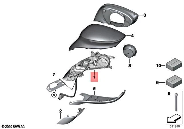 Genuine BMW I I8 I12 Exterior Mirror without Mounting Parts Right 
