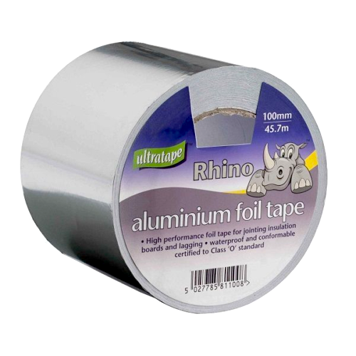 Ultratape Aluminium Foil Tape Rolls 100mm x 45.7M Silver Self Adhesive
