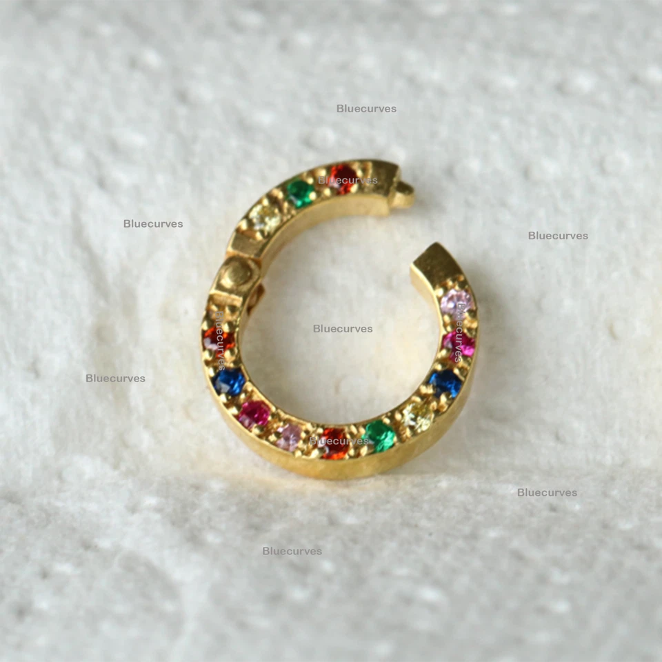 14k Gold Rainbow Sapphire Round Enhancer Push Lock, Pendant Charm Holder Lock - Image 4 of 4