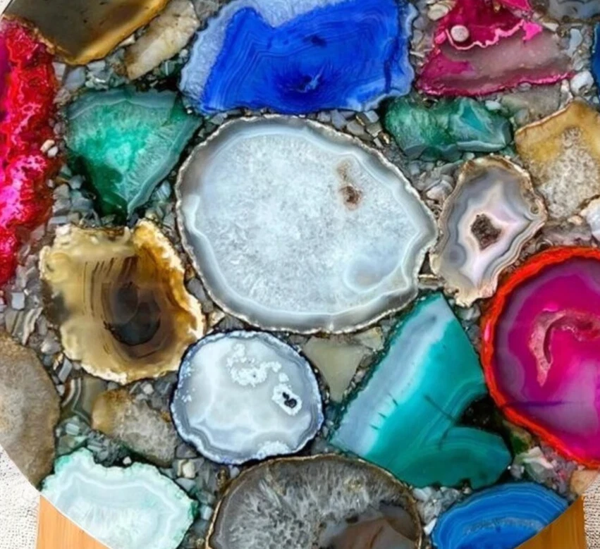 15" Mix Agate Table Top Agate Stone Coffee Table, Natural Agate Furniture Decors - Image 4 of 4