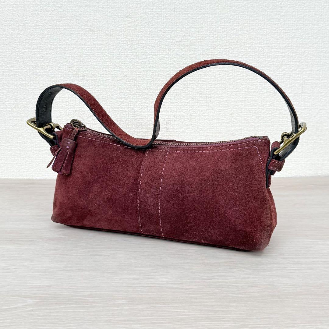 COACH Baguette Small Handbag Accessory Pouch Suede Red