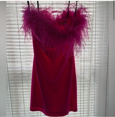 ALYCE Paris 4524 Hot Pink Fuchsia Feather Trim Strapless Mini Dress 4 Hoco  Prom | eBay