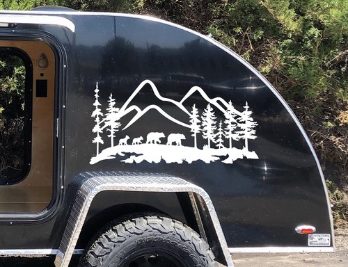 Bear Family Mountain Scene Vinyl Decal | RV Motorhome Graphics | Die Cut Sticker - Picture 2 of 5