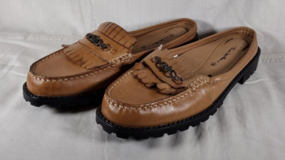 Thom McAn Rebecca Brown Leather Loafer Mules Womens Size 10 Kiltie Top Shoes