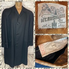 Vtg 1960s Mens Black Wool Overcoat Mt Rushmore Hand Tailored Long Dress Coat USA