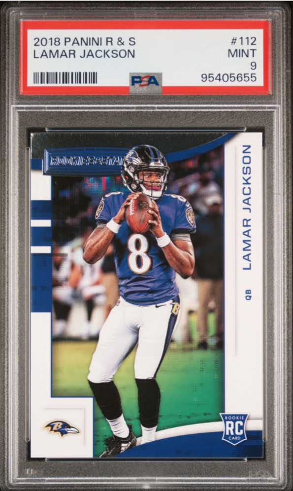 Lamar Jackson 2018 Panini Rookies & Stars RC #112 - PSA 9 MINT BALTIMORE RAVENS