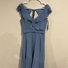 Mori Lee Madeline Gardner Blue V Neck Gown Dress. Size 4 Long, Ankle Length Dres