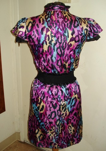 Postella Multicolor Leopard Silky Cap Sleeve Sheath Small S to Medium M NWOT - Picture 8 of 12