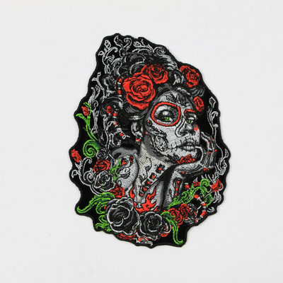 Biker Chopper Motorrad Day Of Dead Sugar Women Rosen Aufbügler Aufnäher Patch