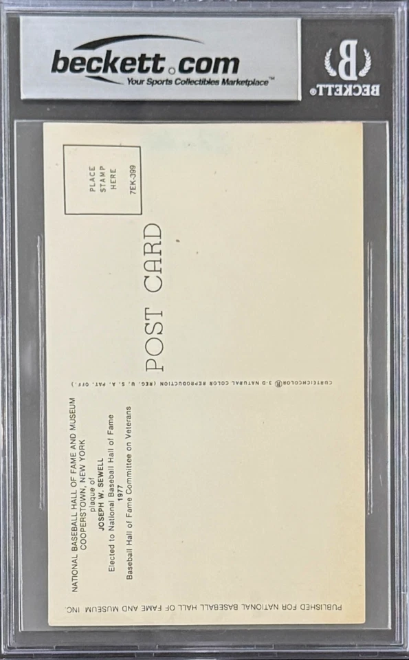 Joe Sewell Signed Autographed Hall of Fame Plaque Postcard Beckett 16627868 - Image 2 of 2