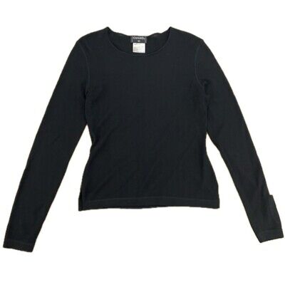 Auth Chanel P15857V00778 Hauts manches longues cachemire noir taille 38 ventes exceptionnelles Italie
