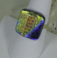 Fused glass cocktail ring, gold dichroic, dots, adjustable, r201 MWeil