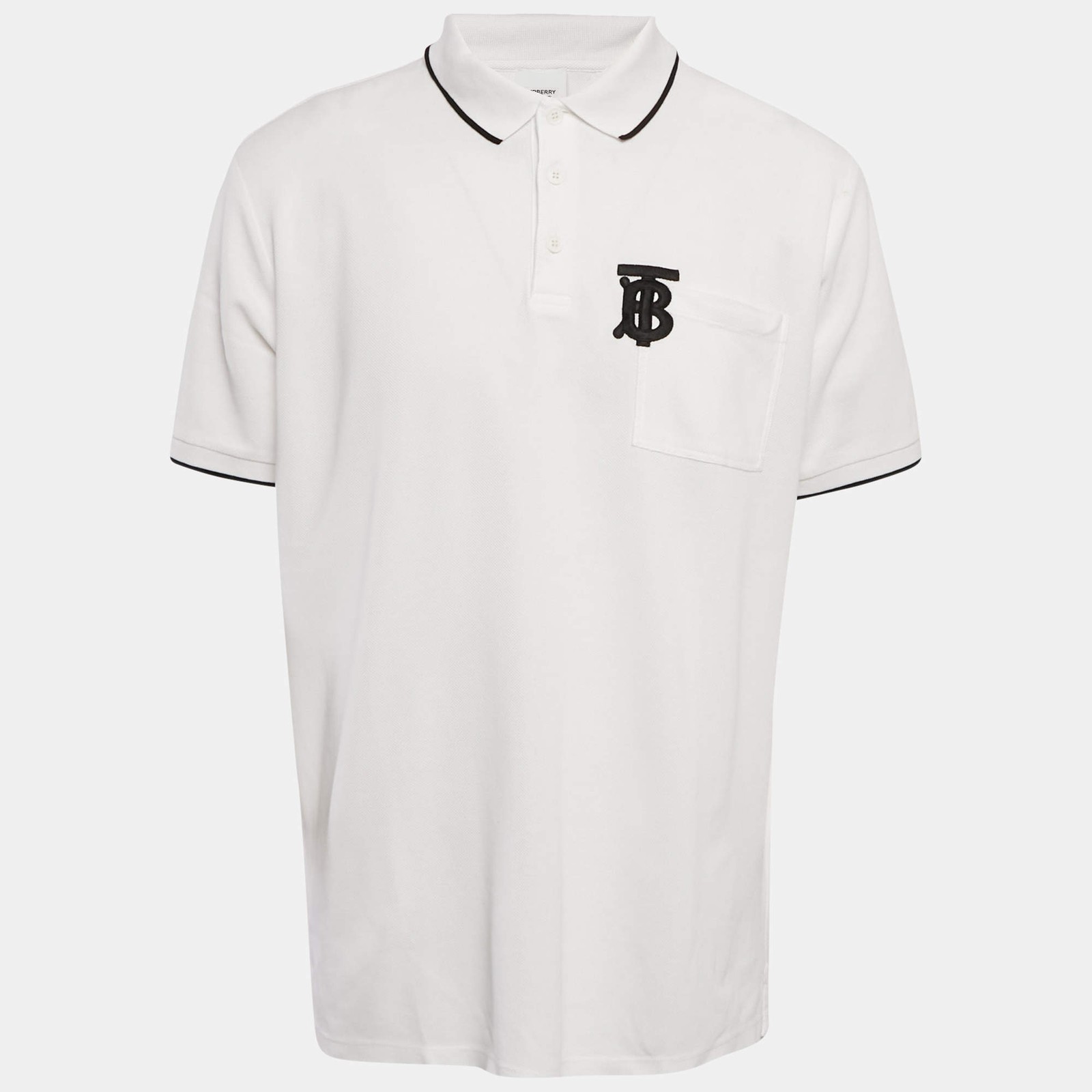 Burberry White Cotton TB Monogram Pique Polo TShirt L