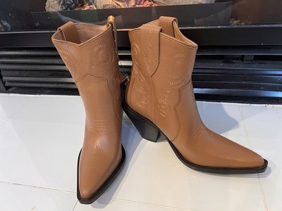 Dingo Womens Pretty N Prissy Bootie Cowboy Boots Leather Camel Size 10