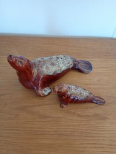 Vintage  Ceramic  Seal And Pup  Figurine By Fosters Pottery  In Cornwall  Vgc