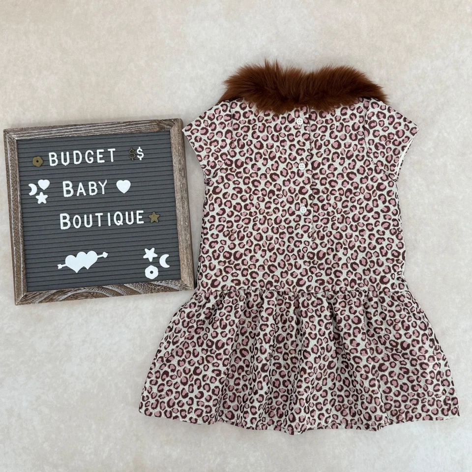 NUEVO SIN ETIQUETAS JANIE AND JACK Vestido Cuello Piel Sintética Estampado Animal Talla 2T Foto 2 de 3