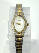 Vintage Pulsar Watch Women Gold Silver Tone Textured Bezel 17mm New Battery
