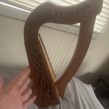 Hand Carved Wooden Lever Harp damaged Brown Beige Decorative Design