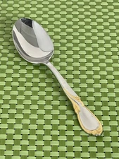 Yamazaki CACHE Stainless Gold Accent Place/Oval Soup Spoon Japan Flatware 7 1/4"